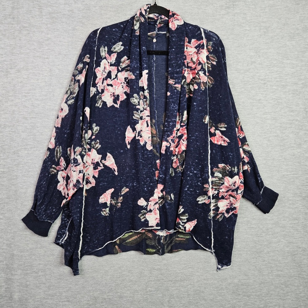 Knitted & Knotted Anthropologie Floral Linen Cardigan Open front Women's Sz S